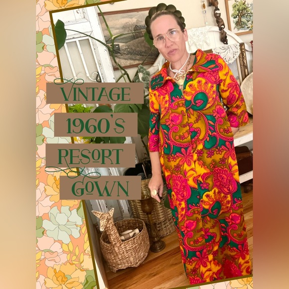 Dresses & Skirts - Vintage 1960’s 70’s Psychedelic Pool Deck Gown Zip Ip House Dress